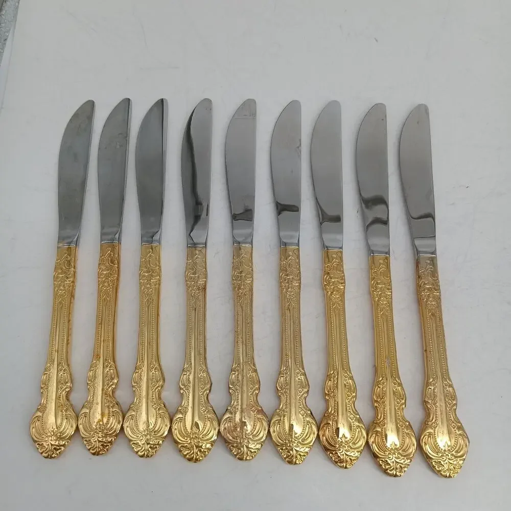 9X BK Cambridge Gold Royal Fashion Butter Dinner Knives Flatware